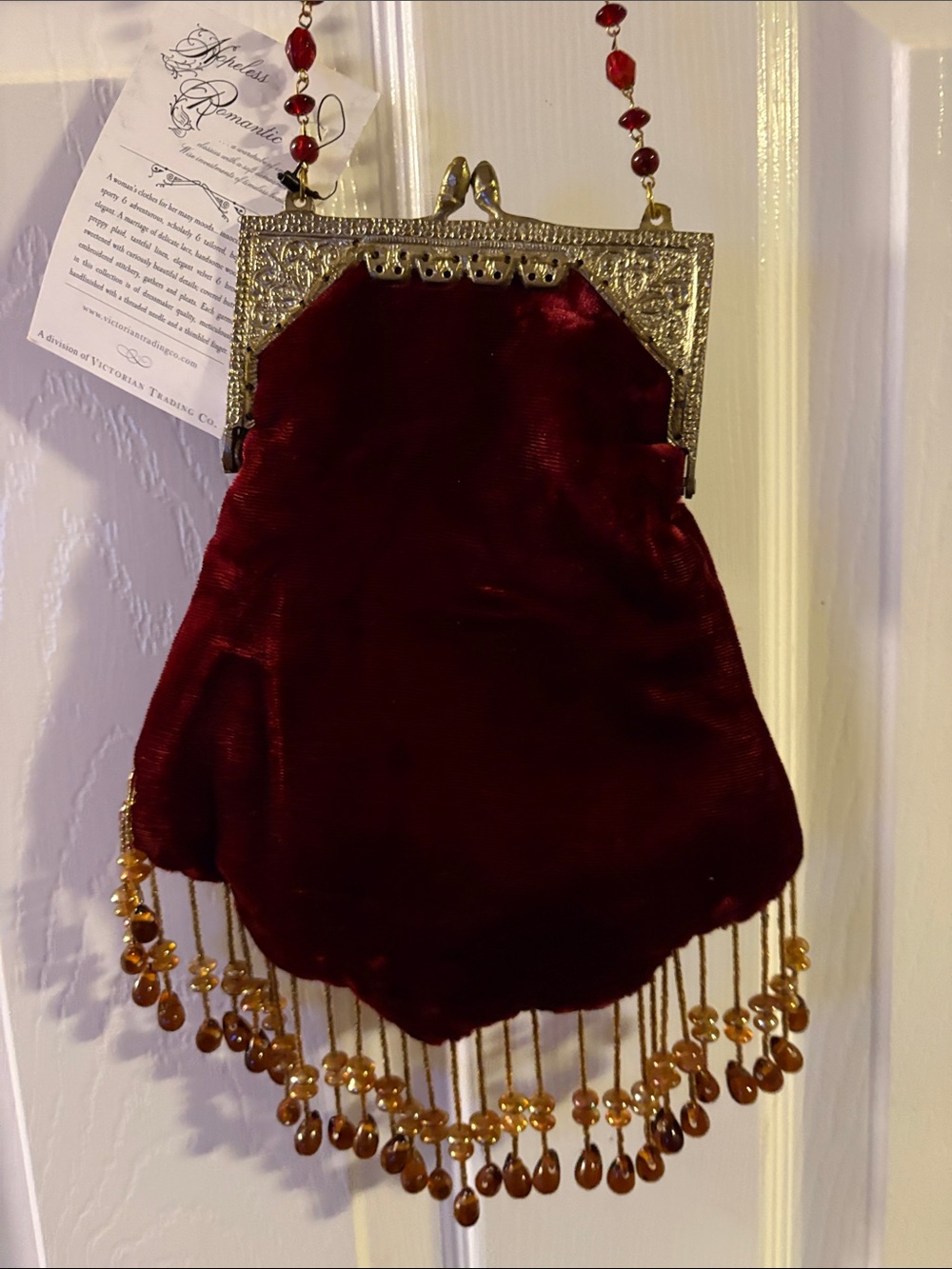 Vintage Beaded Burgundy Floral Velveteen & Brocade Evening Shoulder Bag - Picture 6 of 11